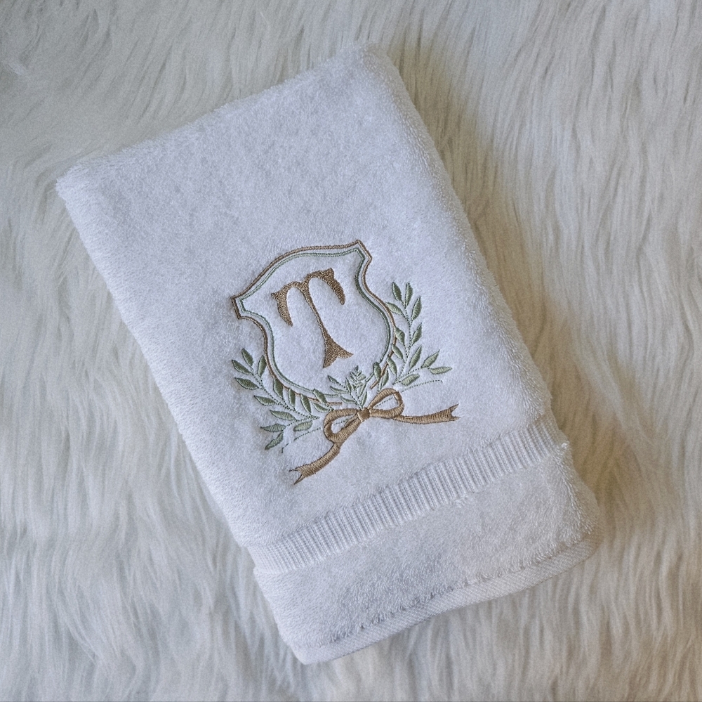 Elegant White Monogrammed Bath Towel